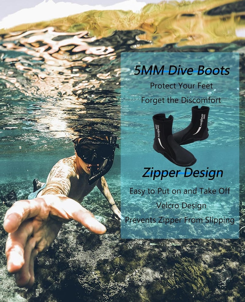 Skyone Neoprene Dive Boots, Men Women, 5MM Wetsuit Surf Booties, Diving Boots Tall Zippered with Anti-Slip Rubber Sole, Scuba Boots Dive Booties for Sailing Snorkeling - Image 2